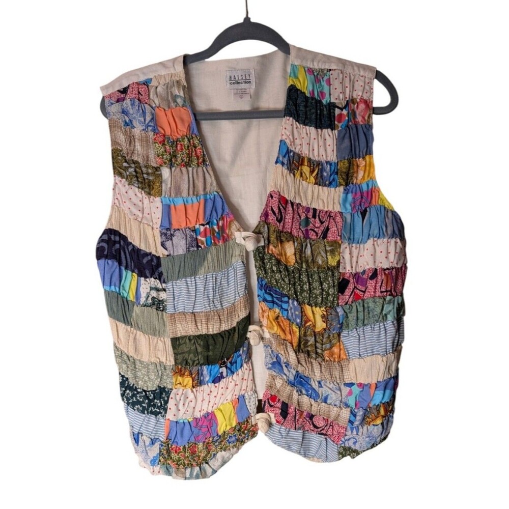 Vtg Halsey Collection Patchwork Quilted Vest Multicolored Granny 90's size Large